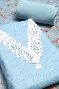 Sky Blue Linen Digital Print Unstitched Suit Set image number 4