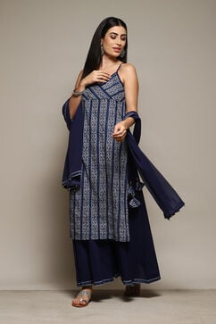 Indigo Cotton Straight Suit Set With Dupatta image number 0