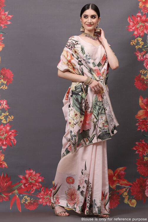 Rohit Bal Peach Cotton Silk Printed Saree image number 3