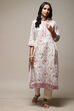 Off White Cotton Screen Print Unstitched Suit Set image number 14
