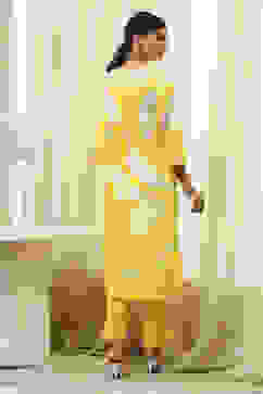 Yellow Floral Printed Straight Kurta Set image number 4