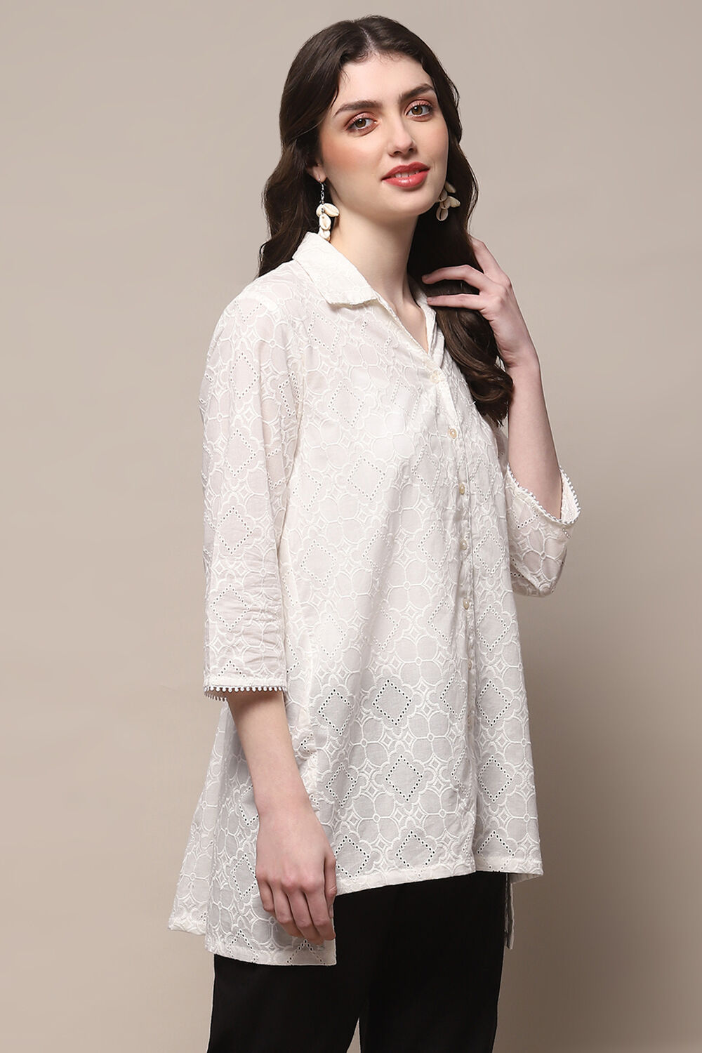 White Cotton Straight Kurta image number 4