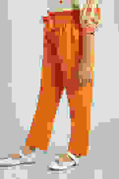 Orange Cotton Solid Regular Pants image number 2