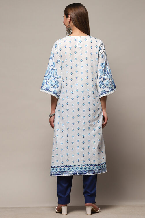 White Cotton Straight Kurta image number 3