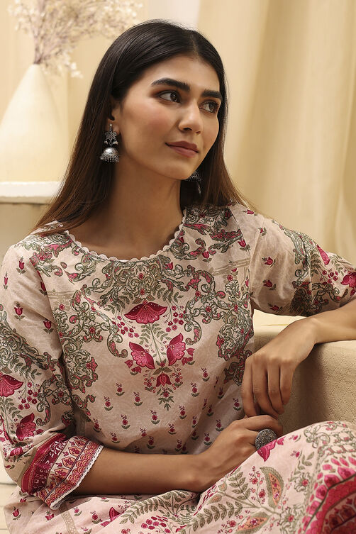 Yellow Cotton Straight Printed Kurta image number 0