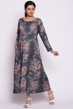 Dark Grey Floral Winter Printed Dress image number 4