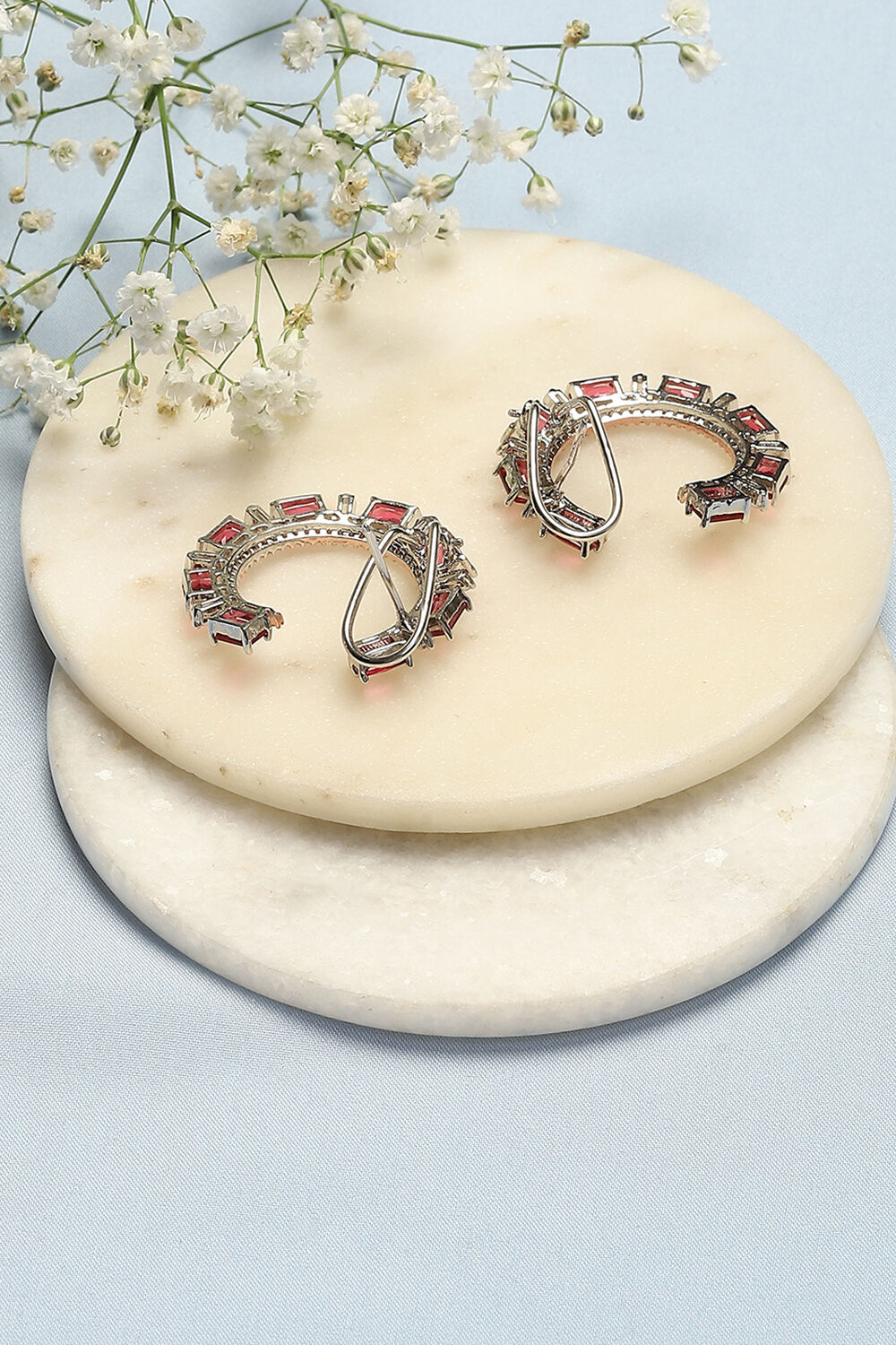 Dark Pink Brass Earrings image number 2