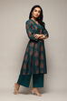 Green Polyester A-Line Printed Kurta Palazzo Suit Set