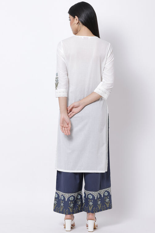 White Cotton Straight Kurta Palazzo Suit Set image number 4
