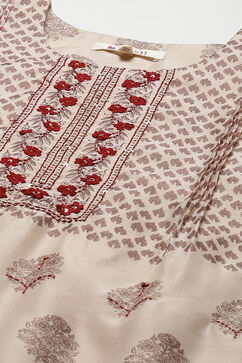 Off White Chanderi Hand Block Print Unstitched Suit Set image number 2