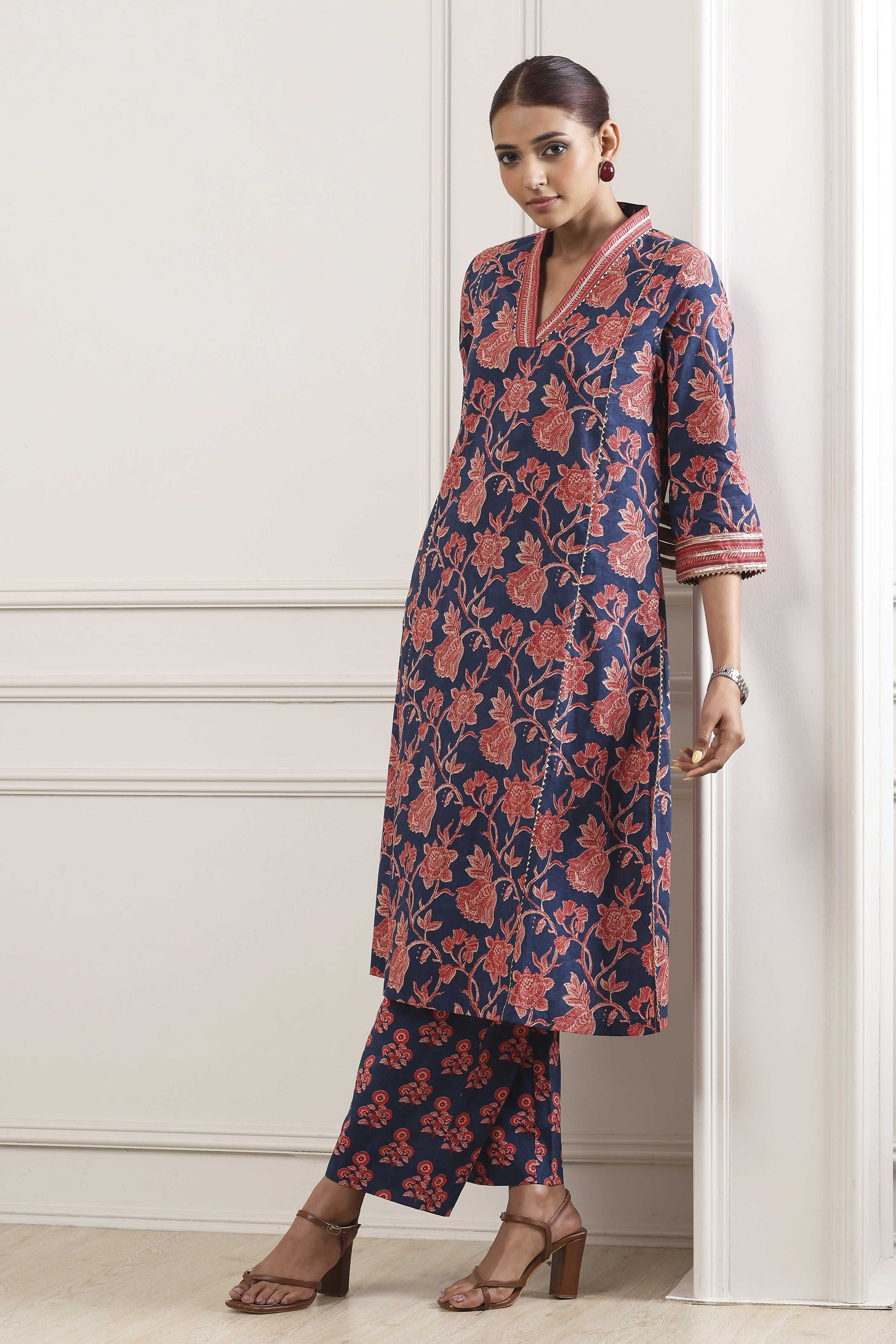 Mustard Yellow Cotton Printed Kurta Set image number 0