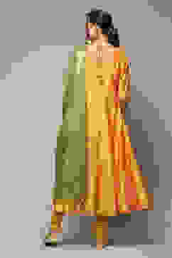 Mustard Poly Viscose Anarkali Kurta Churidar Suit Set image number 4