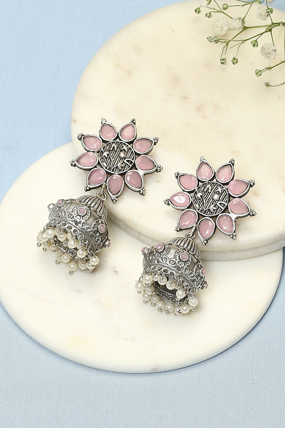 Oxidised Light Purple Brass Earrings image number 0