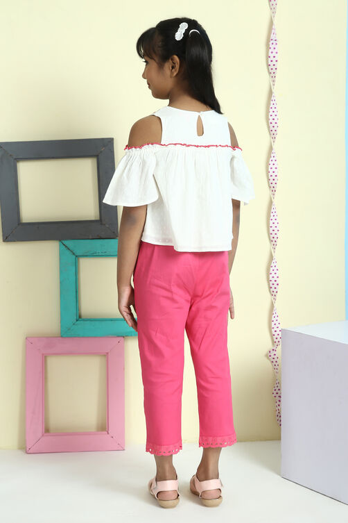 Off White Cotton Off Shoulder Embroidered Top image number 4