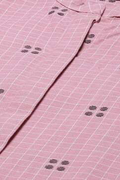 Pink Clay Cotton Straight Fusion Yarndyed Kurta Set image number 1