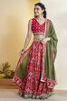 Red Cotton Gathered Lehenga Set image number 7