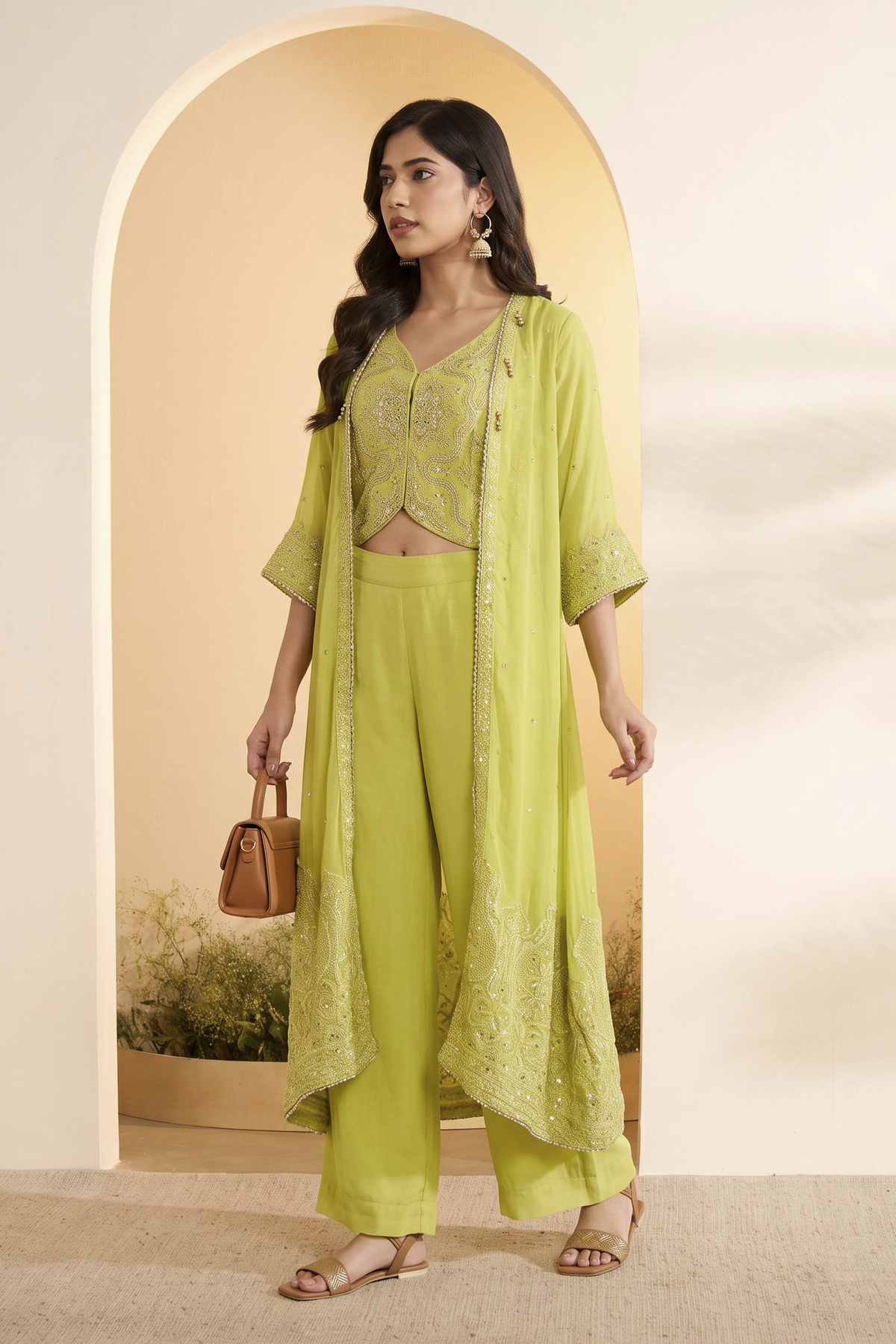 Yellow Poly Georgette Regular Fusion Set