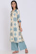 Cream Poly Cotton Straight Printed Kurta image number 2