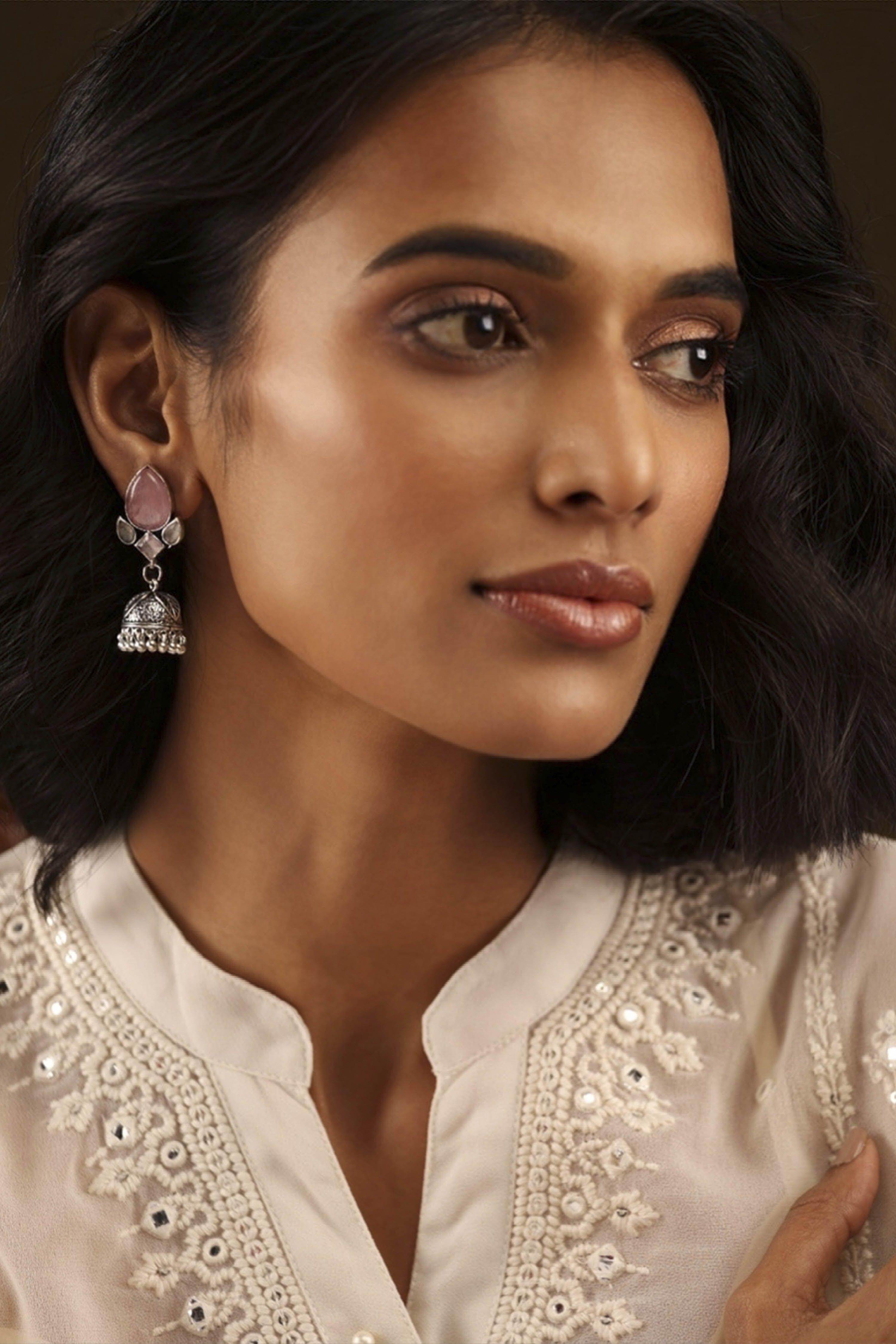 Light Pink Brass Jhumka image number 3