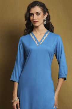 Electric Blue Solid Straight Kurta image number 1