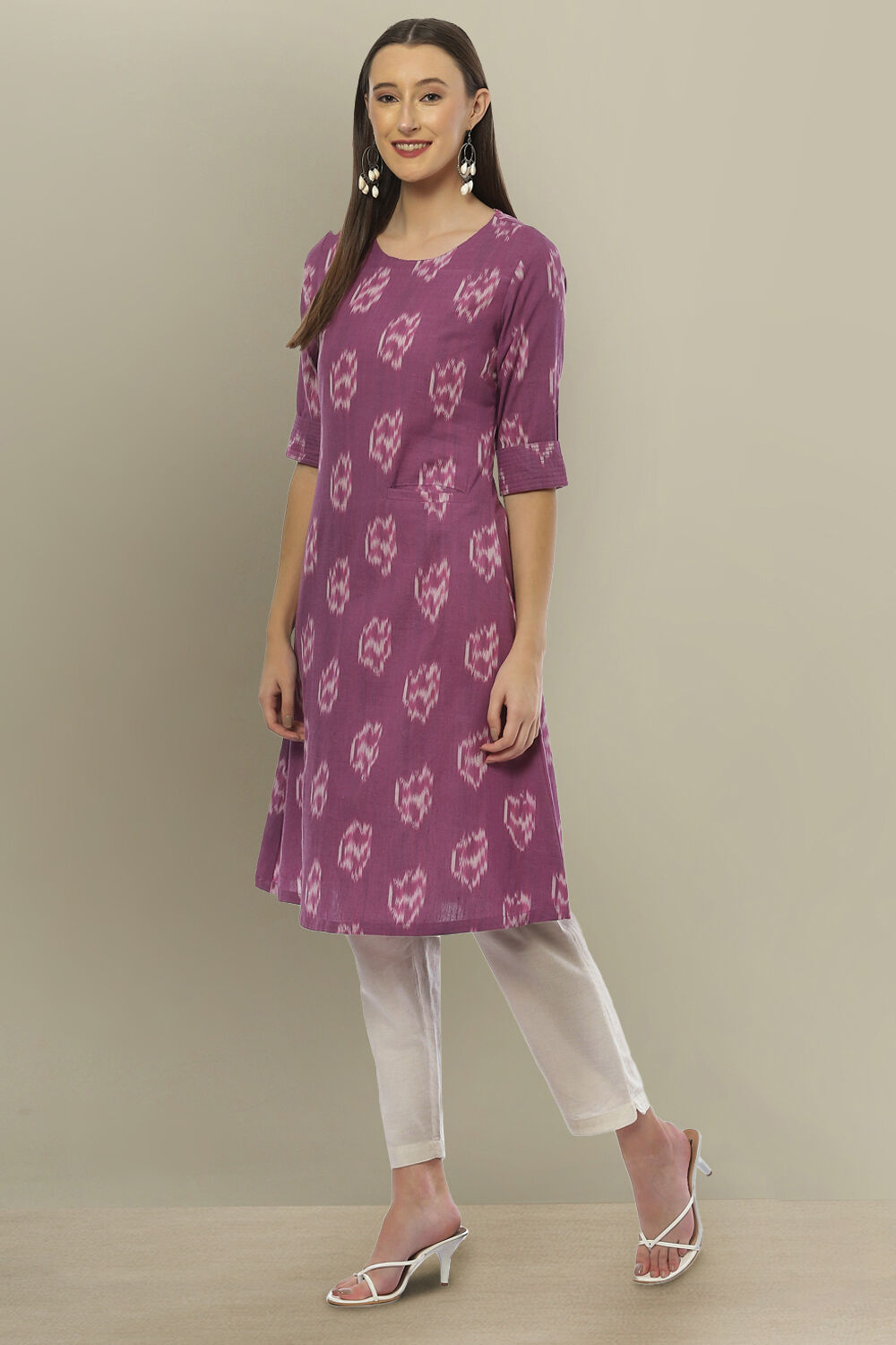 Purple Cotton IKAT Straight Yarndyed Kurta image number 1