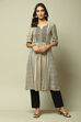 Beige & Black LIVA Straight Printed Kurta image number 1