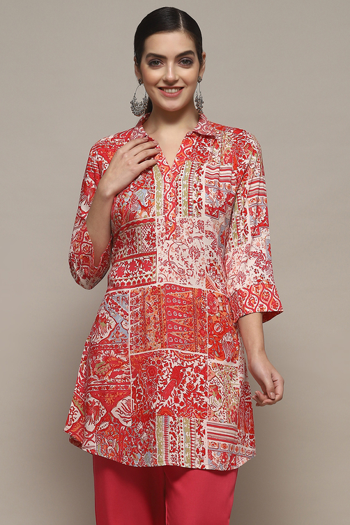 Fuchsia Viscose Straight Printed Short Kurta image number 2