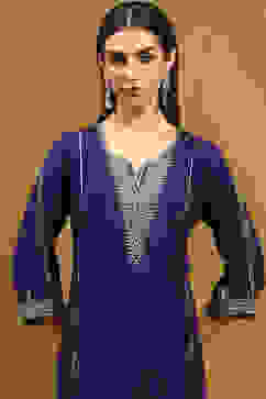 Purple Embroidered Straight Suit Set image number 1