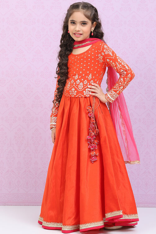 Orange Viscose Blend Lehenga Set image number 5