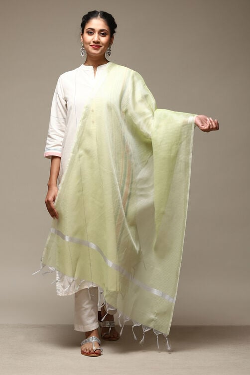 Lime Green Cotton Blend Yarndyed Dupatta image number 0