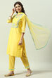 Turquoise Yarndyed A-Line Kurta Regular Pants Suit Set image number 5