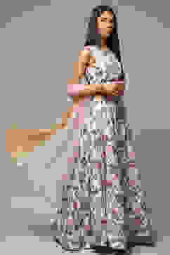 Off White Cotton Blend Lehenga Set image number 6