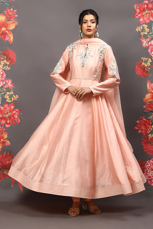 Rohit Bal Powder Blue Cotton Blend Anarkali Kurta Suit Set image number 0