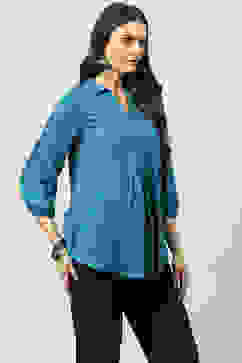 Blue LIVA Straight Solid Kurti image number 3