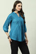 Blue LIVA Straight Solid Kurti image number 3