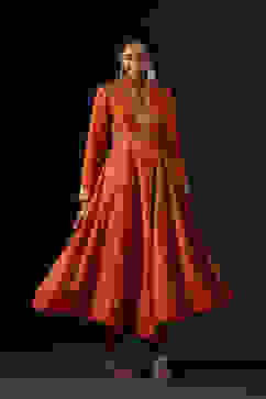 Rohit Bal Orange Cotton Silk Anarkali Printed Suit Set image number 6