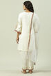 Off White Cotton Viscose Straight Kurta Narrow Palazzo Suit Set image number 4