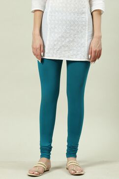 Teal Cotton Lycra Churidar image number 3