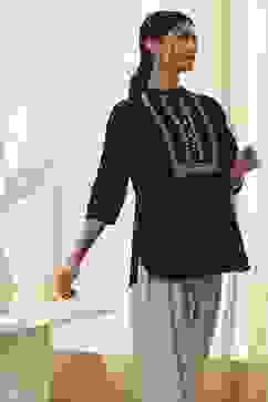 Black Cotton Yarn-Dyed Short Straight Kurta image number 4