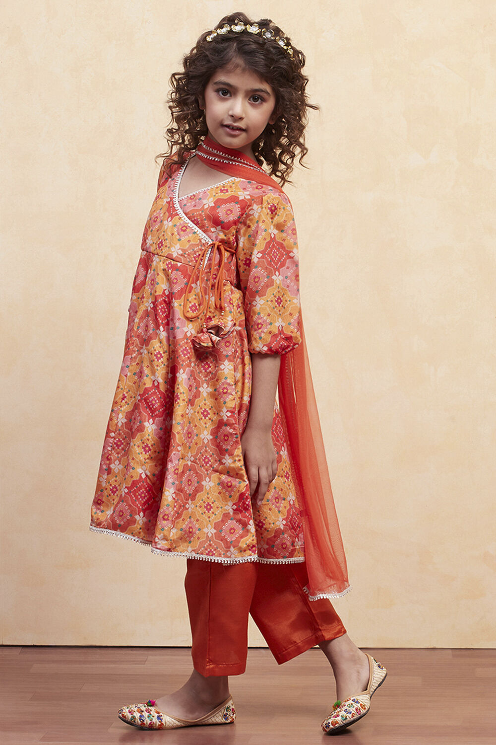 Turquoise Angrakha Printed Flared Suit Set image number 3