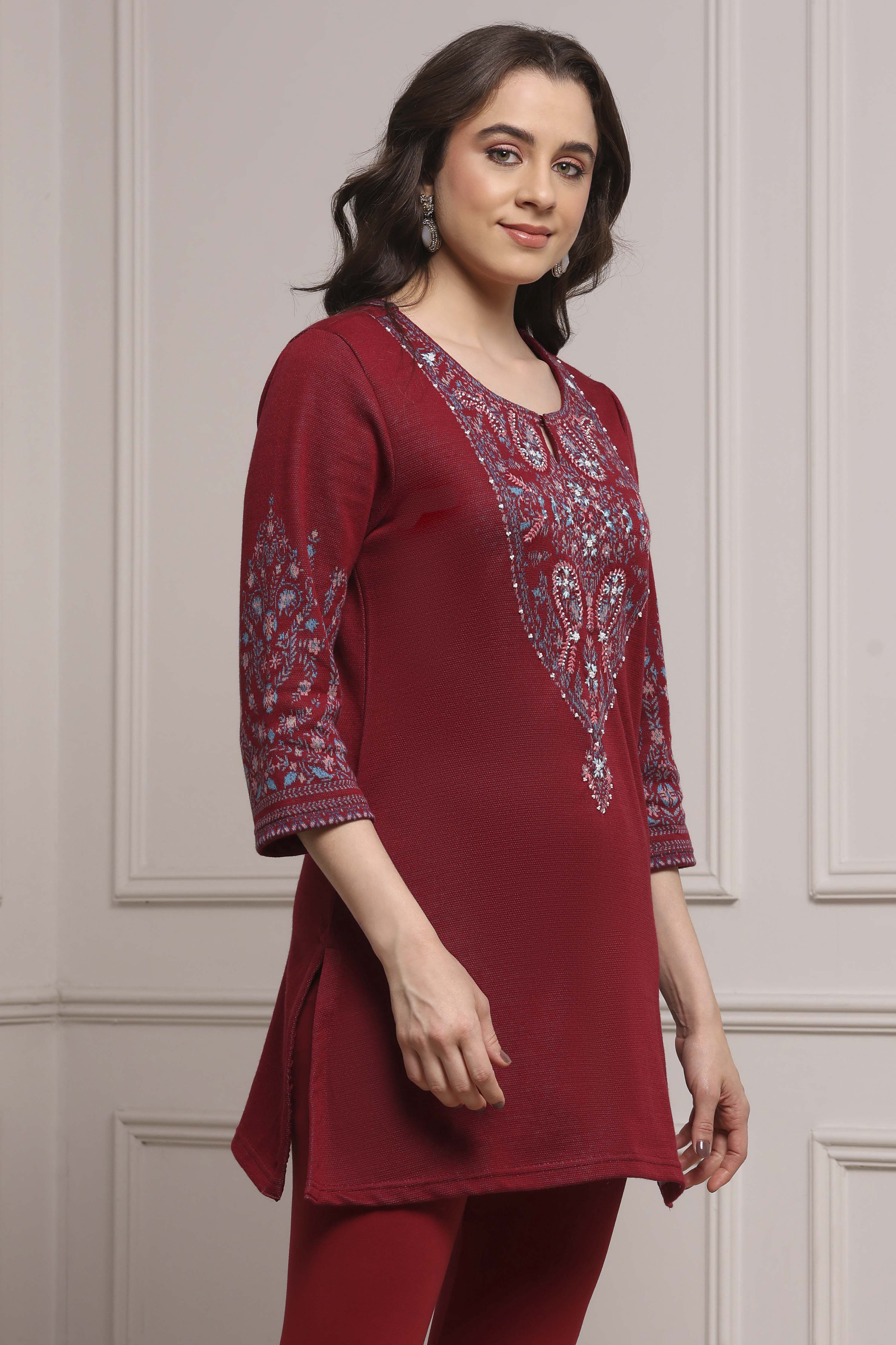 Emerald Green Cotton Blend Yarndyed Kurta image number 4