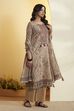 Beige Poly Linen Straight Suit Set image number 4
