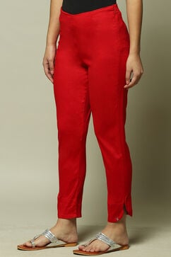 Red Viscose Lycra Solid Pants image number 3