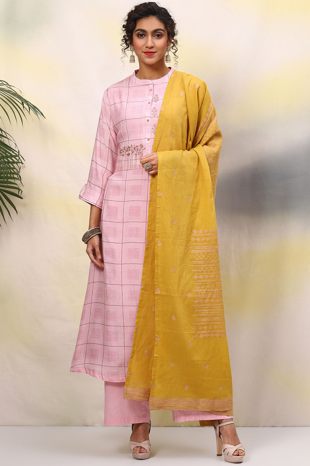 Light Pink Cotton Woven Unstitched Suit Set image number 0