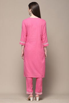 Pink Cotton Straight Suit Set image number 5