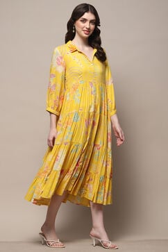 Yellow Rayon Tiered Dress image number 4