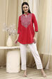 Raspberry Embroidered Straight Short Kurta image number 0