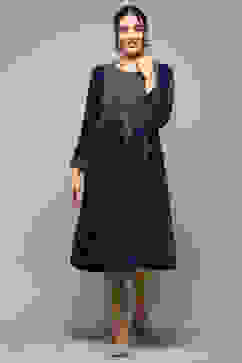 Teal Poly Velvet Straight Printed Kurta image number 5