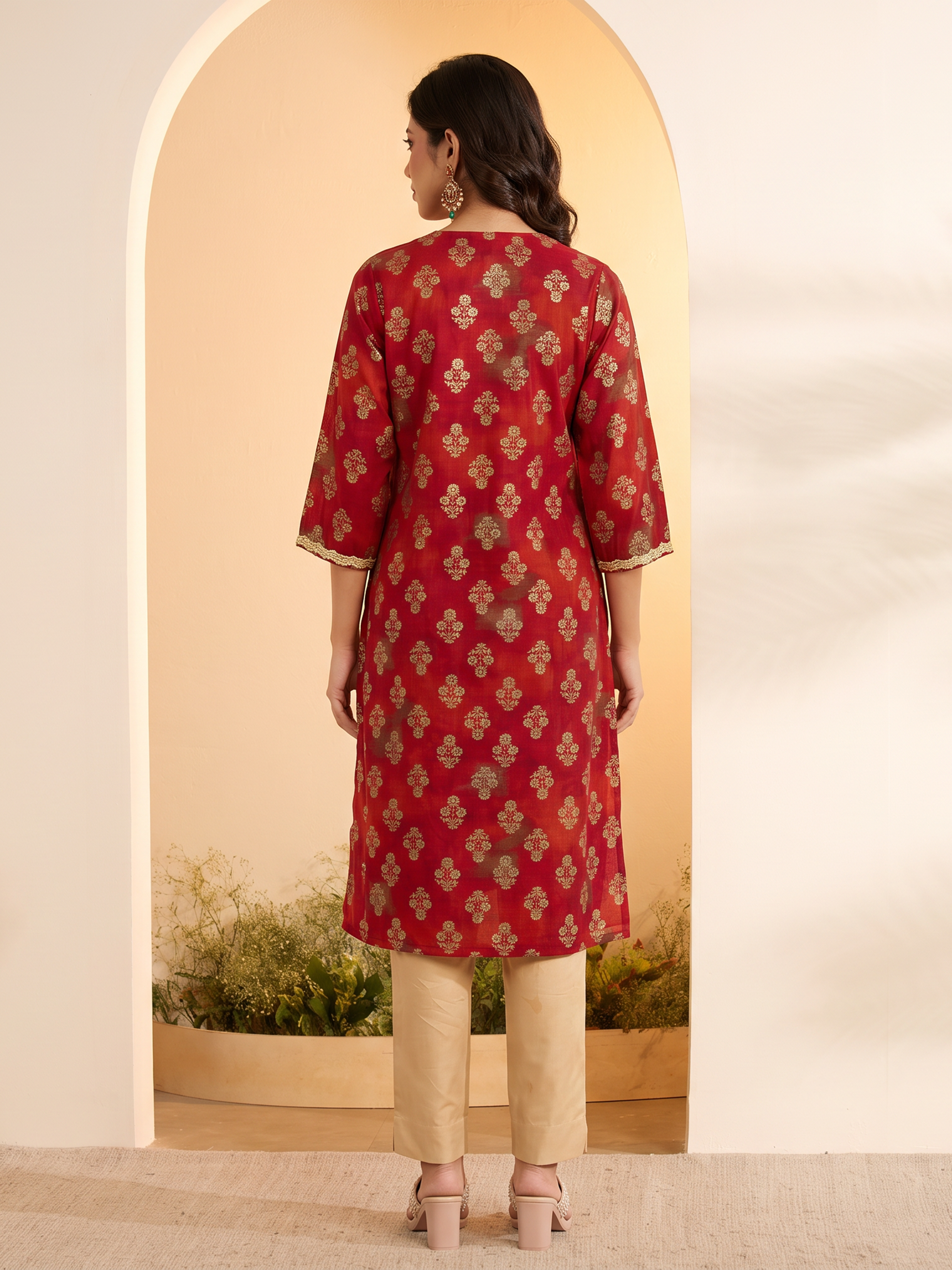 Red Poly Viscose Straight Kurta image number 6
