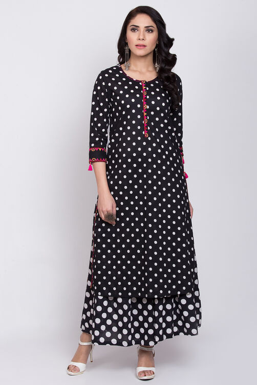 Black And White Cotton Straight Printed Kurta image number 0